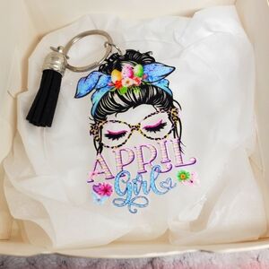 7/$10 April Girl Acrylic Keychain with Tassel, New